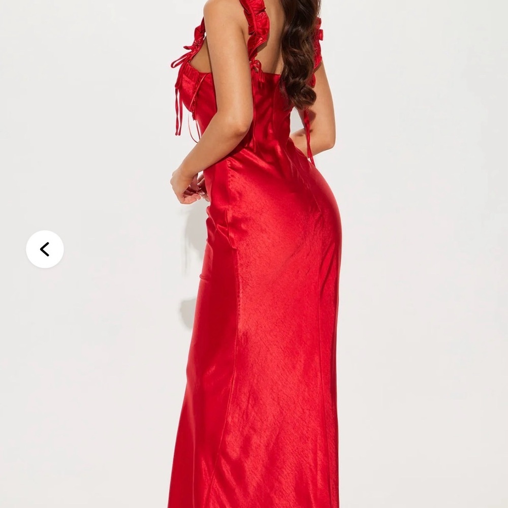 NWT Red Satin Ruffle Strap Evening Dress - Picture 2 of 5